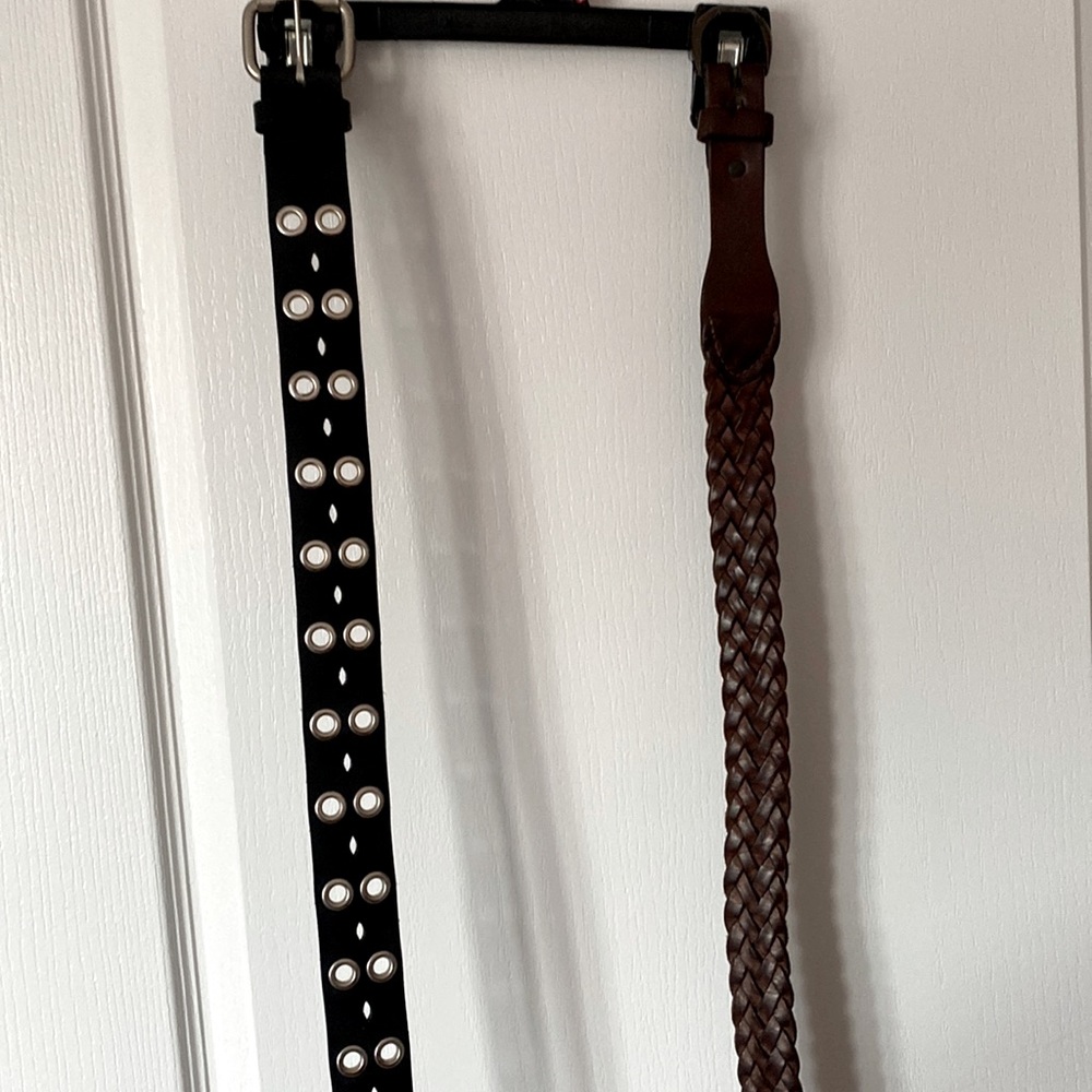 2 belts, black with silver belt. and All brown belt